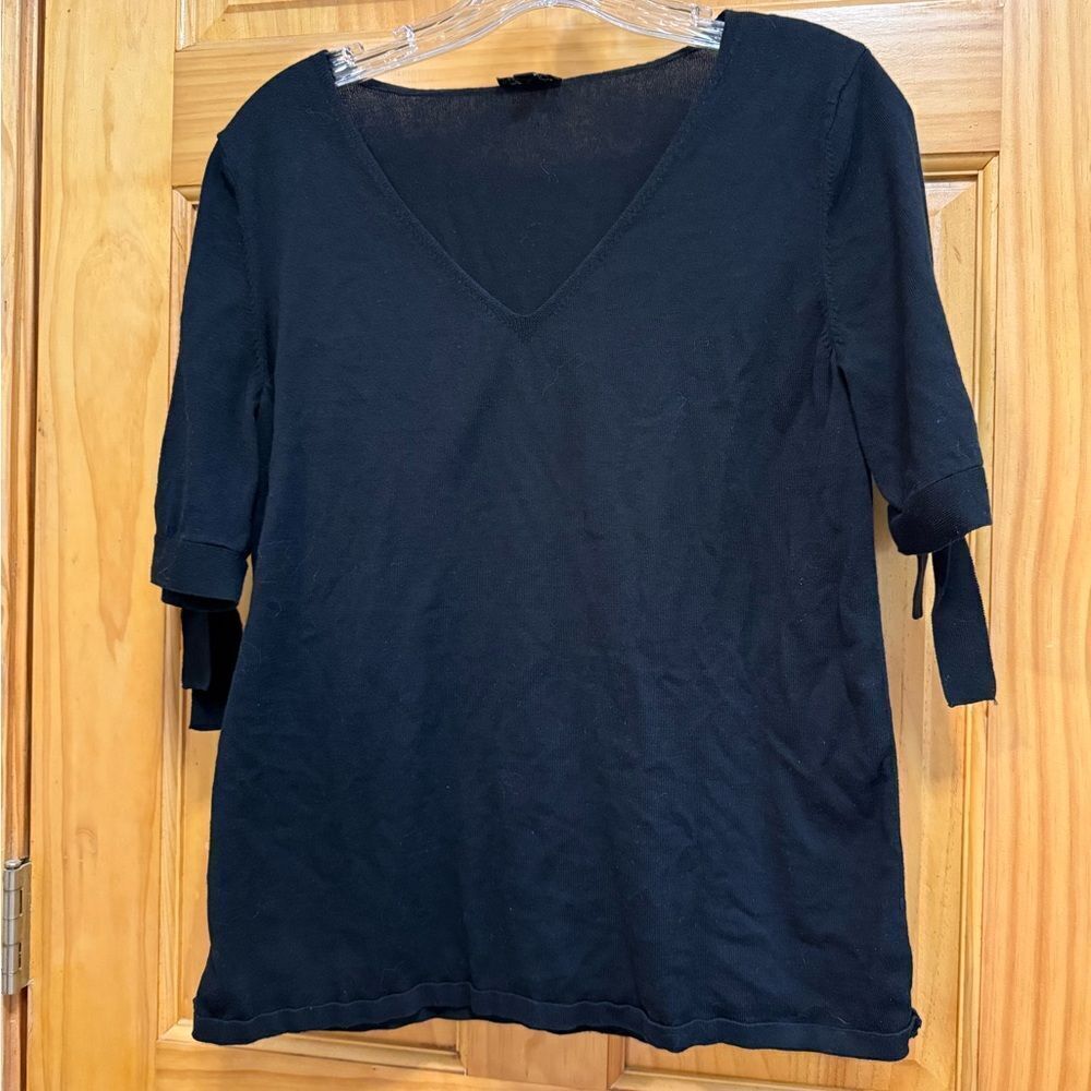 Talbots Black Tie Sleeve V-Neck Blouse size M